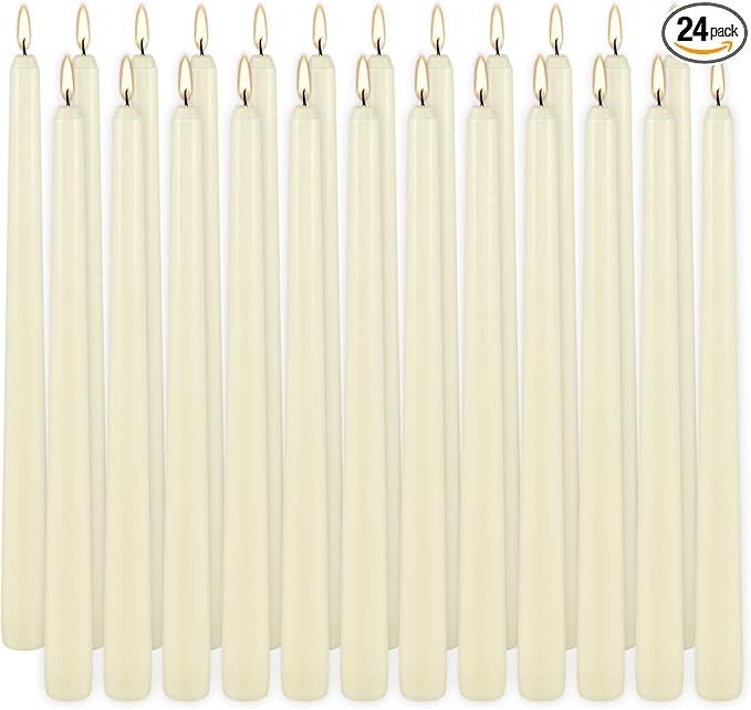 Ivory Taper Candle,24PACK Unscented 10 Inch Taper Candles-Dripless and Smokeless-8 Hours Long Burning Dinner Candle, Ideal for Halloween Taper Candles, Weddings, Dinner,Parties