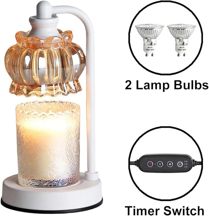TOFUNTOY Candle Warmer Lamp with Timer, Dimmable Candle Lamp Wax Melt Warmer with 2 Bulbs, Electric Candle Warmer Light for Bedroom Living Room Birthday Christmas Gifts for Women Mom