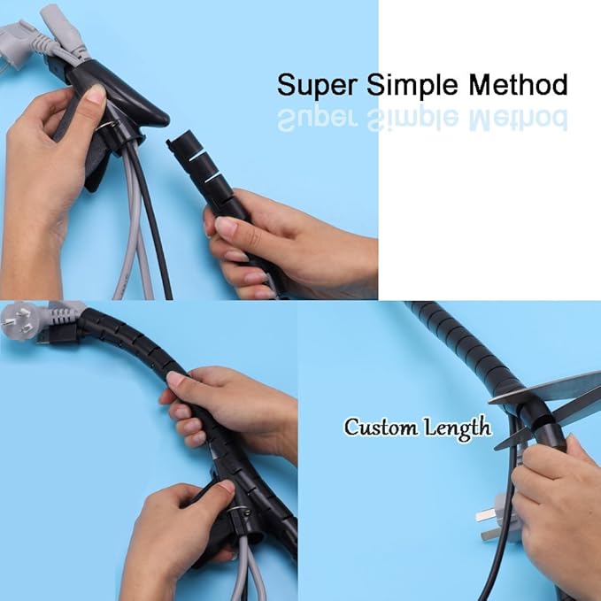 Black Computer Cable Management Wire Cover Electrical Cord Hider Solutions 2 PCS, VIWIEU Tangle Sprial Cable Tube with 4 Adhesive Cable Clips for TV Laptop Floor Home & Office