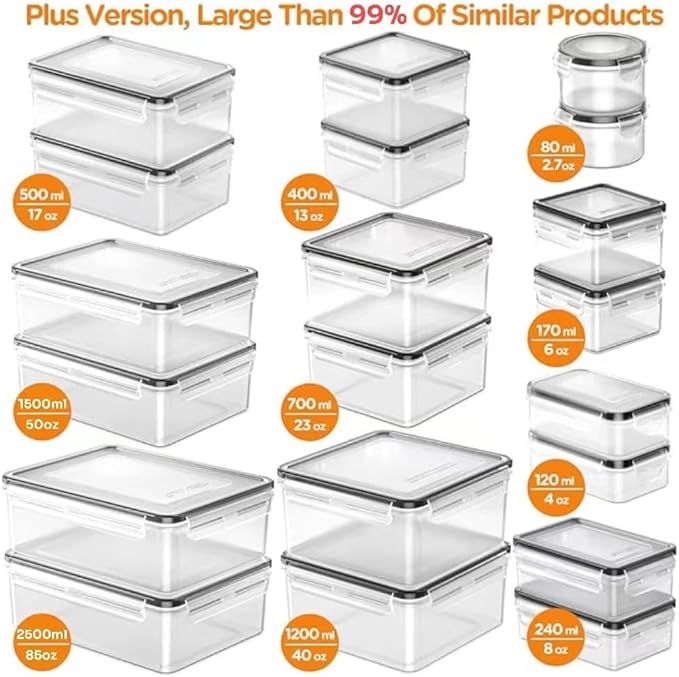 AISOON 40 Pcs 85oz Food Storage Containers with Lids, Airtight BPA-Free Leakproof Reusable Kitchen Containers, Freezer Safe Meal Prep & Pantry Organizer Set, Microwave & Dishwasher Safe