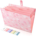 SKYDUE Pink Expanding File Folder with 5 Pockets, Cute Accordion File Organizer, Portable Receipt Paper Documents Organizer, Letter Size Filing Folder School Office Supplies
