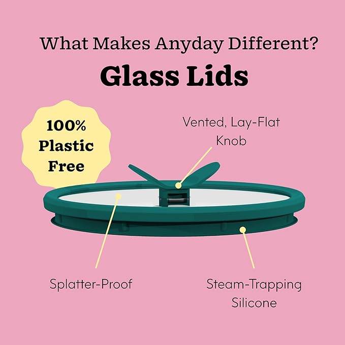 Anyday 4-Piece Medium Glass Food Storage with Glass Lids | Plastic-Free Meal Prep & Microwave Cookware | Stackable Airtight Storage Container with Vented Lid for Microwave-Safe Reheating