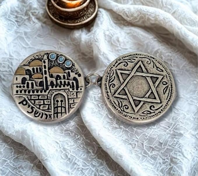 Made in Israel Handmade Shabbat Travel Candle Holders – Jewish Kiddush Candle Holder Set, Engraved Jerusalem Walls & Shabbat Candle Lighting Blessing, Portable Judaica Gift