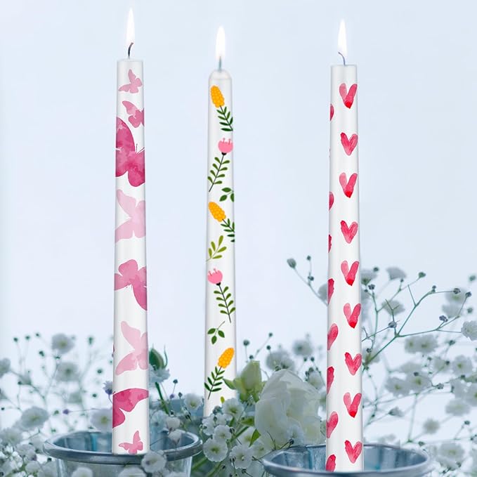 MTLEE 54 Pcs DIY Candle Painting Kit Include White Candles Colorful Acrylic Paint Strips and Paintbrushes for Crafts Making Wedding Birthday Party Centerpiece (Taper)