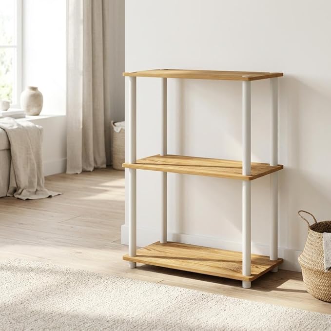 Furnifact Sonoma Oak White Bookcase with Sturdy Wood Construction and Elegant Finish for Home Office, Living Room, or Bedroom Storage