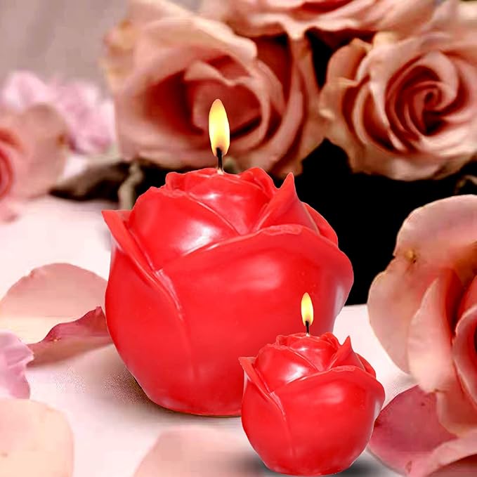 2 Pack Rose Candles Molds, Set of Large + Small 3D Flower Silicone Molds for Candles Making, Epoxy Resin Casting Handmade Soap, Clay Plaster Home Décor Wedding, Valentines Day Mothers Day Gift