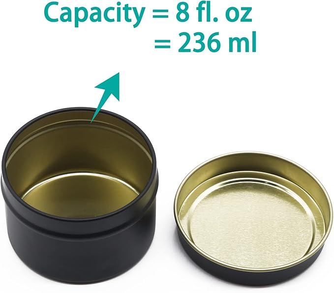 Aroparc Candle Tins 8oz, 24 Piece, Bulk Containers for Candle Making Jars with Lids - Black
