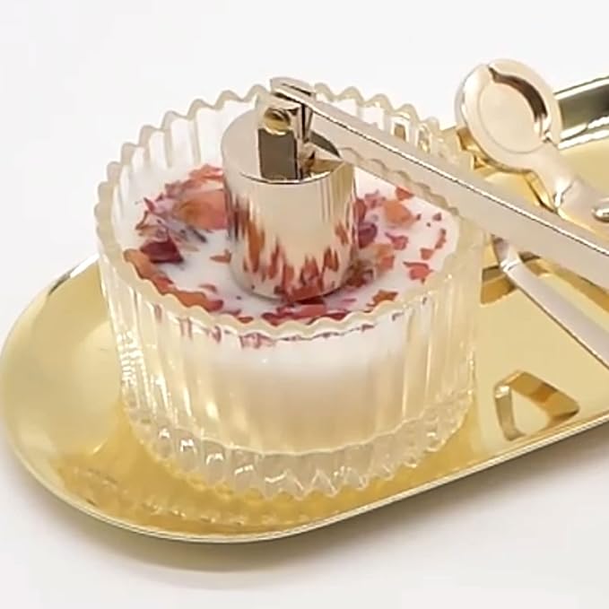 BRIGANTI Candle Care Essentials Accessory Set, 4pc Candle Accessories Kit - Gold | Candle Snuffer with Swivel Head, Wick Trimmer Scissors with Refined Edge, Wick Dipper & Pick, Stylish Accessory Tray
