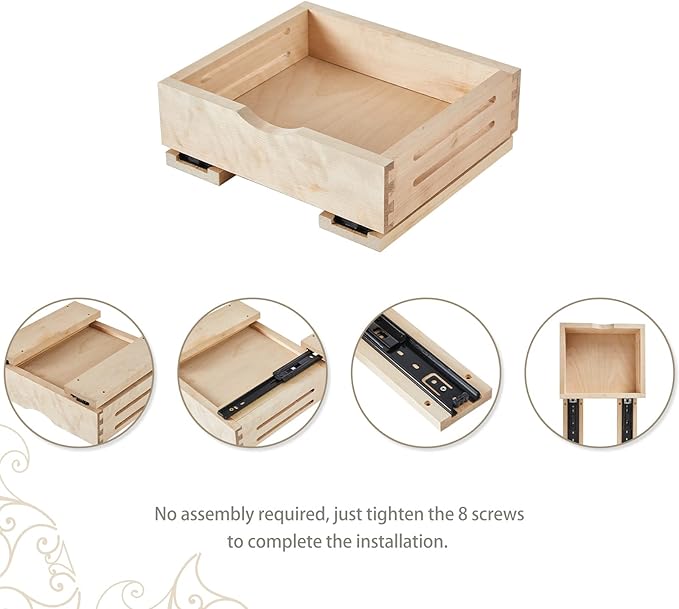 Fully Assembled Drawer Wood Pull Out Tray Drawer Box Kitchen Cabinet Organizer, Cabinet Slide Out Shelve, Wooden Pull-Out Shelf(12'' W×10'' D×3'' H)