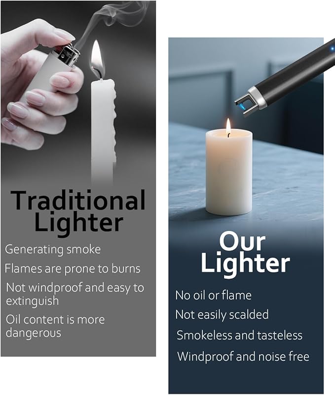 Electric Candle Lighters Arc Windproof Flameless USB Rechargeable Lighter for Cooking BBQs Fireworks 2 Packs Black
