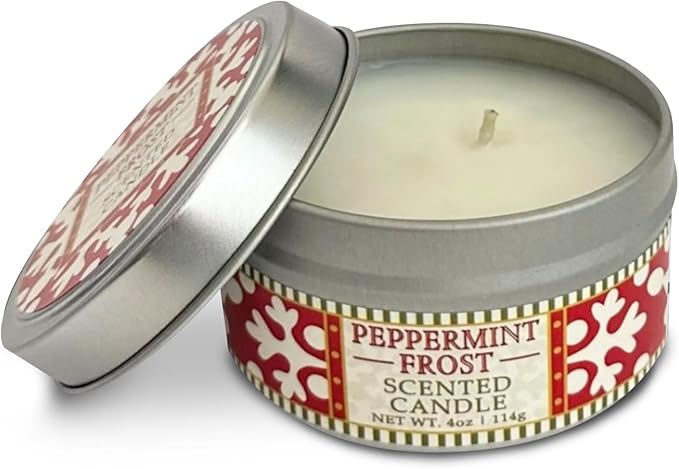 Greenwich Bay Hand-Poured Scented Candle in Decorative Tin – 4 oz/114 g Travel Candle with Lead-Free Wick, Vegetable Wax, Long-Burning Aromatherapy Gift, Single Wick – Made in USA (Peppermint Frost)