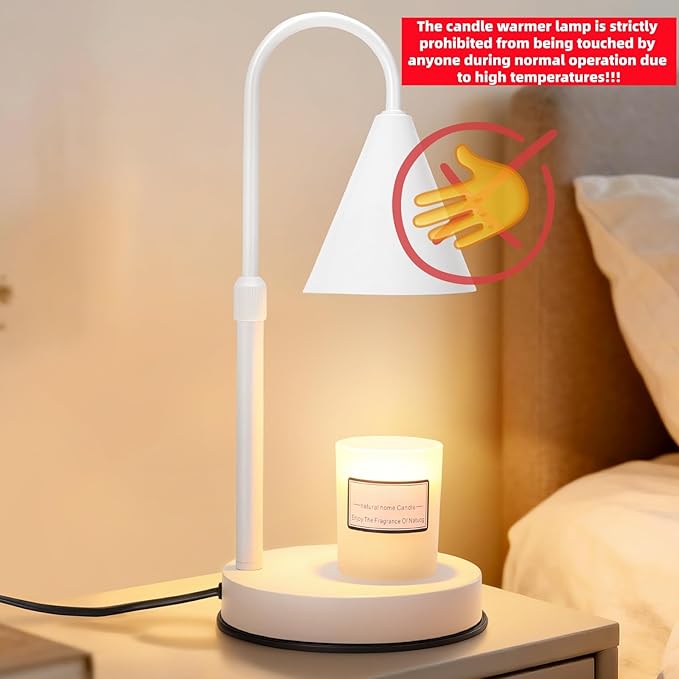 KING SHA Height Adjustable Candle Warmer Lamp with Timer and Dimmer Compatible with Universal Sizes of jar Candles,Wax melt Warmer for Mother's Day, Housewarming, Birthday Gifts,White