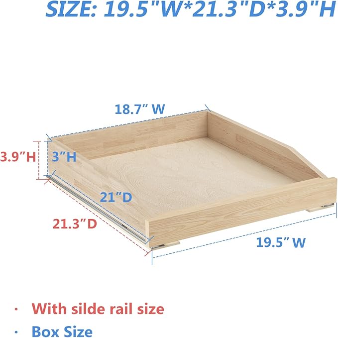 ROOMTEC Pull Out Cabinet Organizer with Soft Close, 19-1/2" W x 21" D, Pull Out Cabinet Drawer for Kitchen cabinets, Pull Out Cabinet Shelf, Finished, Bottom Assembly