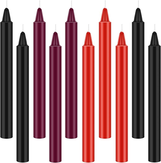 Boao 10 Pieces Low Temperature Candles Wax Low Heat Dripping Candles for Wedding Valentine Gift Decorations Supplies(Red, Black, Purple)