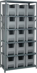 Quantum Storage Systems QSBU-600GY Solid Heavy Duty 6 Shelves 15 Giant Stack Gray Bins 75" H x 36" W x 18" D