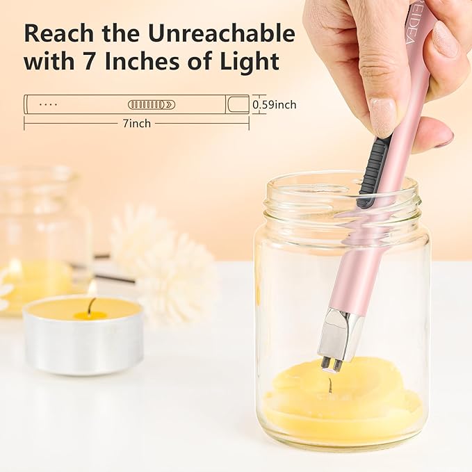 REIDEA 2 Pcs Electronic Candle Lighter Gift Arc Windproof Flameless USB Rechargeable Lighter with Safe Button for Home Kitchen (Rose Gold)