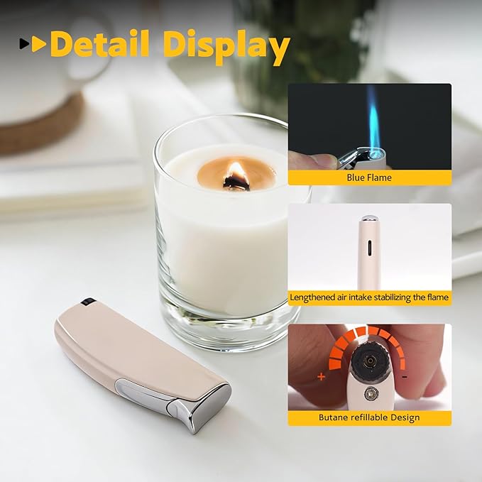 2 Pack Torch Lighter Butane Lighter,Refillable Mini Lighter for Candles Fireworks,Gifts for Friends Or Family Members(NO PREFILLED) (White)