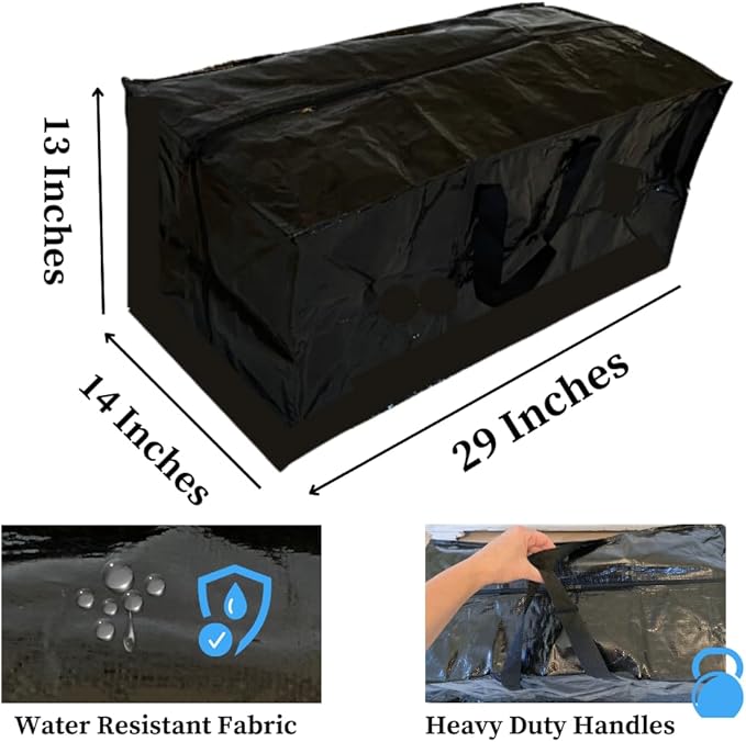 Evelots Large Packing Bags for Moving 4 Pack Storage Totes for Space Saving with Zippers & Carrying Handles for Camping, Garage, Outdoor Patio Cushion, Clothes, Comforters Storage Bags Black