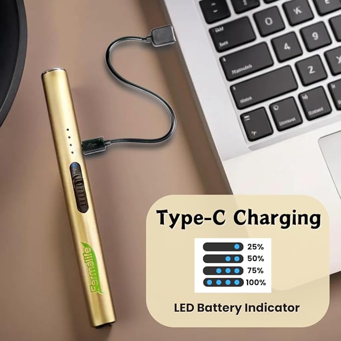 FERMALIFE - Electric Candle Lighter Arc, Rechargeable USB Flameless and Windproof for Camping, BBQ, Kitchen, RV, Hiking, Travel