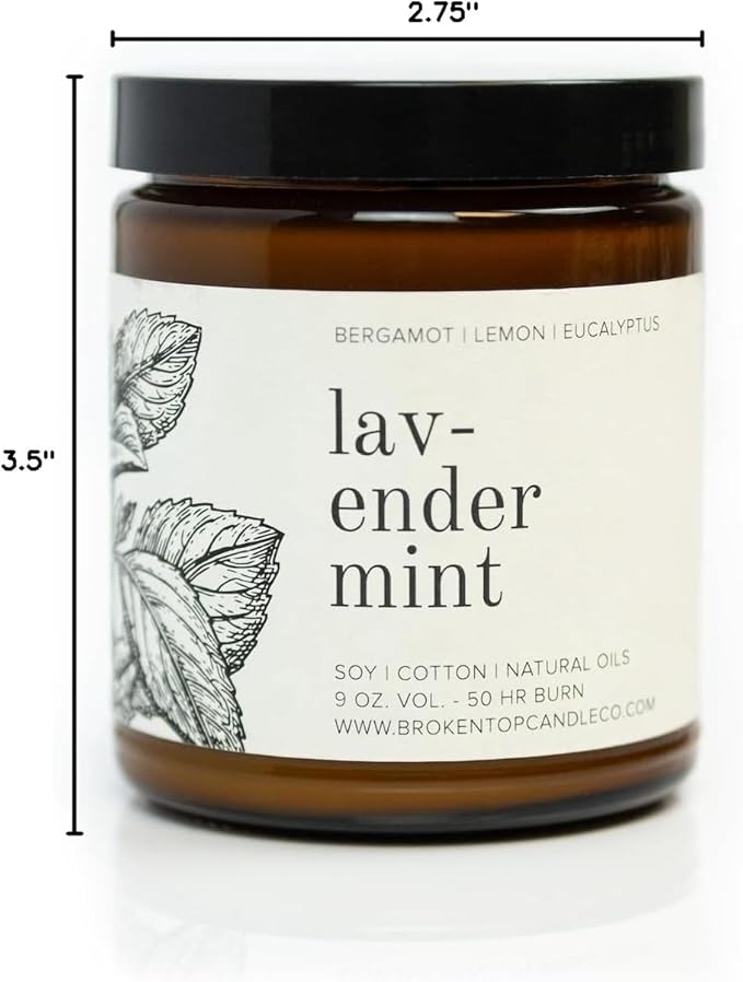Broken Top Lavender Mint Pure Soy Candle | 9 oz. | Bergamot, Lemon & Eucalyptus 50-Hour Burn Time. Natural Cotton Wick, Vegan, No Parabens, No Phthalates