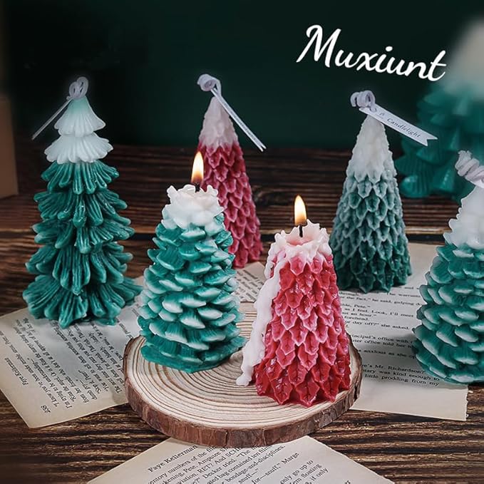 5PCS 3D Christmas Tree Silicone Candle Soap Epoxy Resin Wax Mold Silicone Shapes Christmas Tree Mold for Candle Resin Soap Craft Cake Chocolate Making Kit Christmas Gift Home Party Decoration