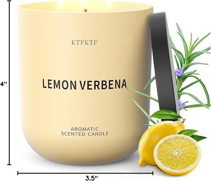 Lemon Verbena Scented Candle for Home, 14.2oz 80H Long Lasting Aromatherapy Candles for Energy & Focus, Non-Toxic Essential Oil & Soy Wax | Citrus & Herbal Freshness