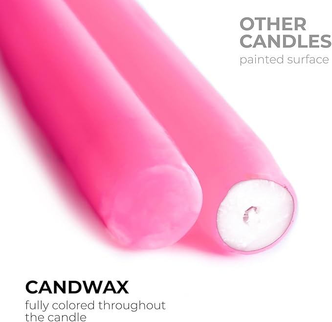 CANDWAX Pink 10 inch Taper Candles Set of 12 - Unscented Smokeless Dripless Pink Candlesticks - Perfect as Easter Candles and for Holidays, Ordinary Dinners and Special Occasions - Tall Candle Sticks