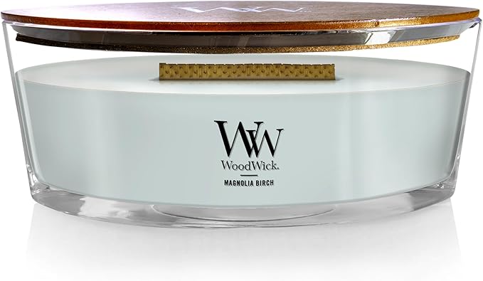 WoodWick Magnolia Birch Holiday Candle Gifts for Women and Men, 16 oz Ellipse Candle with Crackling Wick