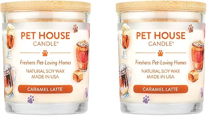 One Fur All Pet House Fall Candles, Long Lasting, Clean Burning, Soy Wax Scented Candles for Pet Odor, Caramel Latte, 2 Pack