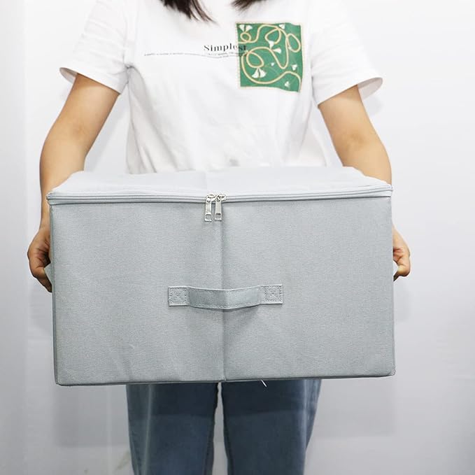 iwill CREATE PRO 17.6"x 13.6"x 9.7",Dust-proof Closet Clothes Storage Boxes with Zip Lid, Breathable Fabric & Collapsible Design Organizer Bins for Clothing Toy Dolls Shoes Blankets, Light Gray, 2pcs