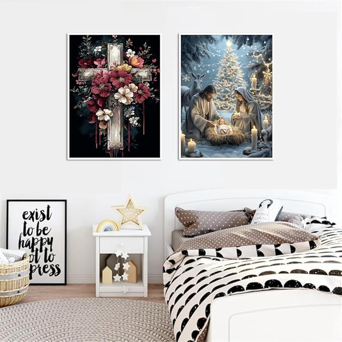 NEGEKFKX 2 Pack Christmas Paint by Numbers Kit for Adults Beginner with Framed,Jesus Easy Adult Paint by Number Kits on Canvas DIY Painting for Beginners Art by Numbers for Home Wall Decor 10x12 Inch