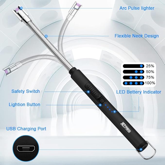 Candle Lighters USB Rechargeable Arc Electric Lighter with 360° Flexible Neck for Candle BBQ Camping (Black)