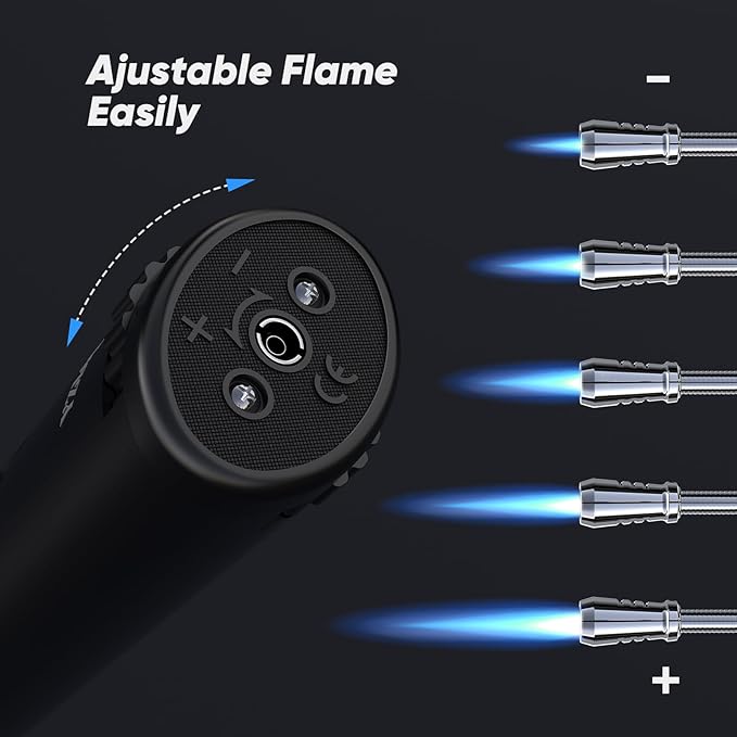 Butane Lighter Torch Long Lighter for Grill Fireplace, Refillable Lighter Windproof with Visual Fuel Window Flexible Extra Long Torch Lighter for Camping BBQ Candles (No Butane Included)