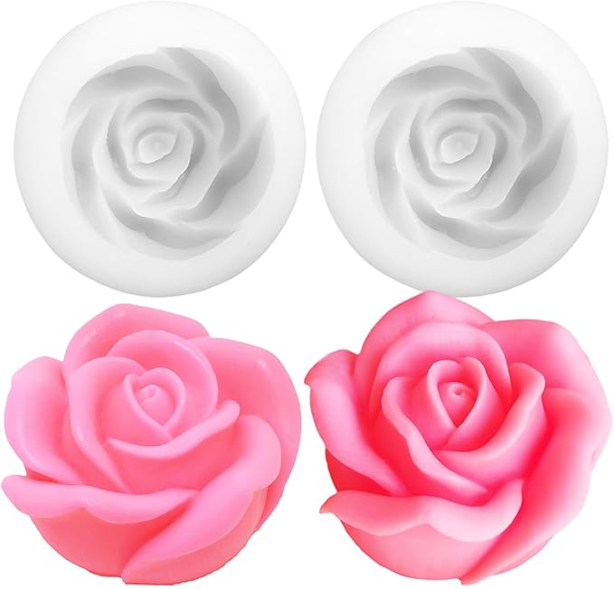 2PCS Flower Candle Molds, 3D Big Bloom Rose Molds, Flower Handmade Soap Moulds for Fondant Handmade Soap Lotion Bar Wax Casting Crayon Cake Ice Cream Clay Cake Decorating