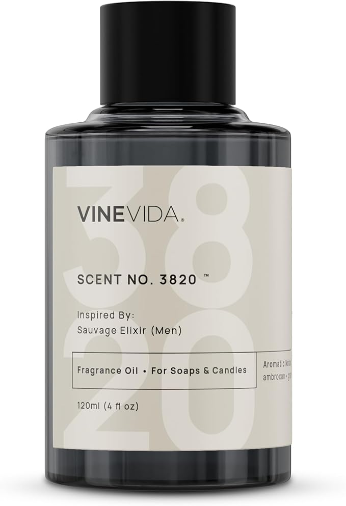 VINEVIDA [4 Oz] Scent No. 3820 Inspired by Sauvage Elixir (Men); Fragrance Oil for Candle Making and Soap Making - Premium Candle Scents for Soy Candles