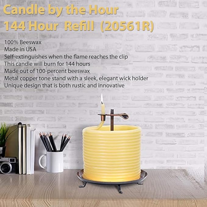 Candle by the Hour 144-Hour Refill, Eco-friendly Natural Beeswax with Cotton Wick,Yellow