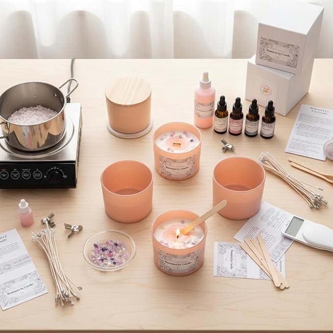 6Pcs Assorted Camel Candle Jars for Making Candles, 12oz Empty Candle Jars with Bamboo Lids,Labels and 100g Crystal Rocks, Glass Jars for Candle Making Supplies, Candle Containers for DIY Gifts