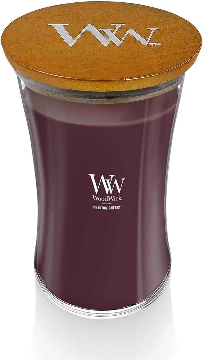 WoodWick Phantom Cherry Scented Large Hourglass Candle, Crackles as it Burns, Great for Gifting, 21oz