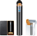 Upgrade Smart Fingerprint Ignition Lighter - USB Rechargeable, Windproof, Flameless, Mini Cylindrical Electric Lighter for Indoor Outdoor Cigarette (Black)