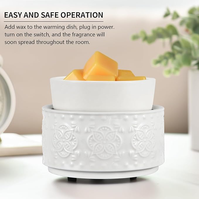 mocosa Ceramic Candle Wax Melt Warmer for Scented 3-1 Electric Candle Warmer Home Fragrance Burner for Mom Women(White-Granular)