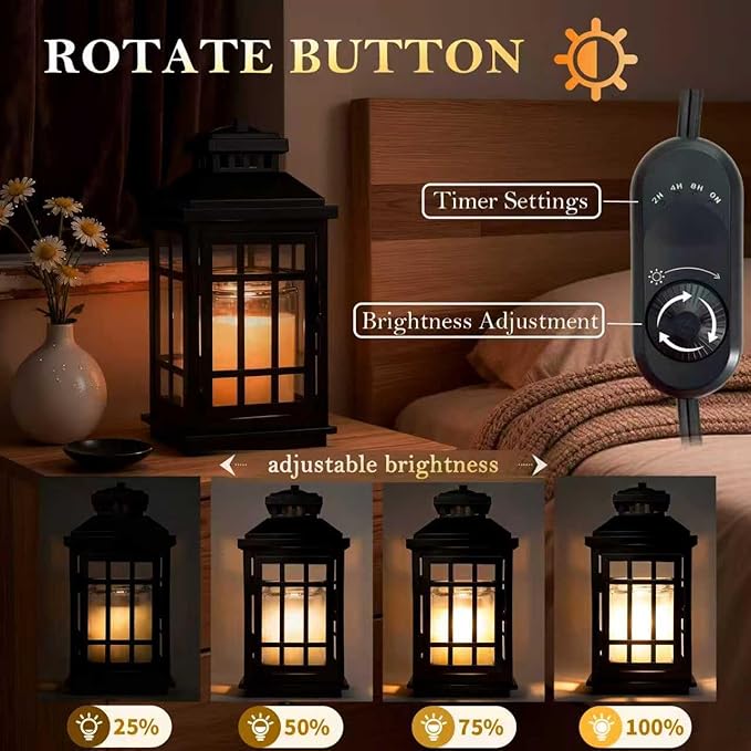 Black Candle Warmer Lamp with Timer - Flameless Enclosed Lantern Style Warmer for Large Jar Candles, Dimmable & Auto Shut-Off, Farmhouse Home Decor Housewarming Birthday (2 Bulbs)