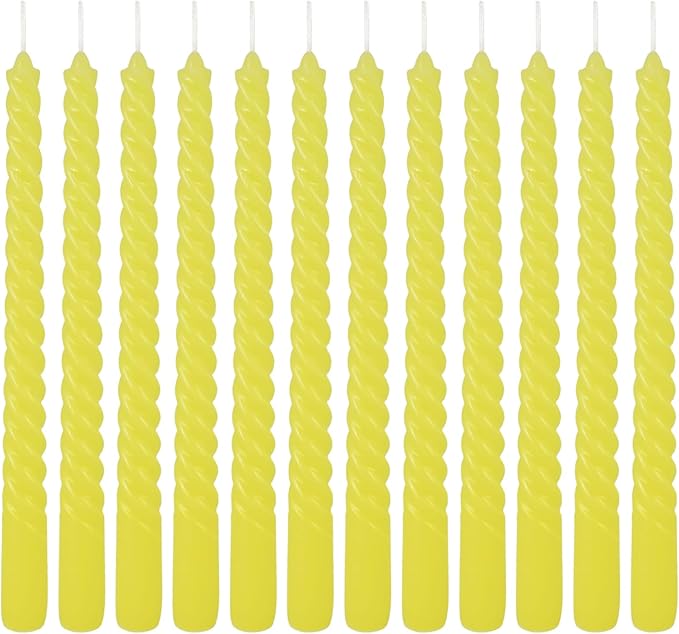 12-Piece Yellow Spiral Wax 10-inch Taper Candles -unscented smokeless, Tear-Free, Long-Lasting Burning Cotton Wick Suitable for Home,Party,Holiday Decorations