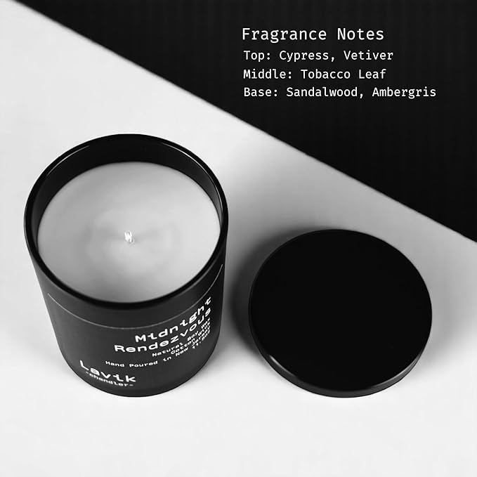 Lavik Luxury 11.50oz Candle with Rich Aroma Cypress & Tobacco Leaf Scent. Natural Soy Wax, Cotton Wick, Matte Black Jar. Gift or Elegant Decor for Home & Office