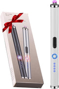 Electric Lighter Rechargeable Plasma Flameless USB Lighter with Safety Lock Dual Arc LED Display for Candle Grill Kitchen Camping (White)