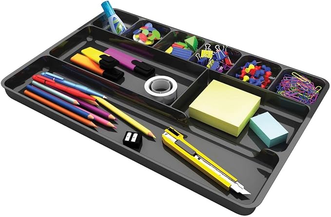 1" Height x 14" Width x 9" Depth Black Plastic Desk Drawer Organizer (1 Organizer) - BOS-DEF38104
