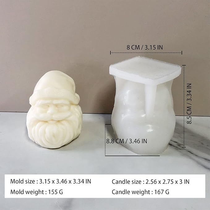 Santa Claus Candle Mold Holiday Silicone Mold for DIY Candle Making, Soap Molding, Resin Casting, Christmas Decor