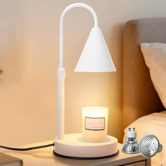 KING SHA Height Adjustable Candle Warmer Lamp with Timer and Dimmer Compatible with Universal Sizes of jar Candles,Wax melt Warmer for Mother's Day, Housewarming, Birthday Gifts,White