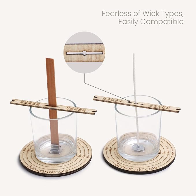 BOOWAN NICOLE Universal Wick Centering Setter Tool for Candle Making - Center & Set Wicks in 1 Second, Wick Holder for Most Candle Jar & Refill Sizes (Wood)