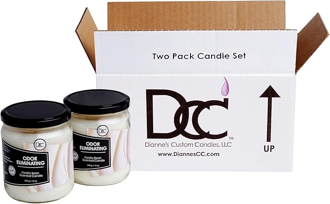 Vanilla Two Pack Odor Eliminating Highly Fragranced Candle - Eliminates 95% of Pet, Smoke, Food, and Other Smells Quickly - Up to 80 Hour Burn time - 12 Ounce Premium Soy Blend