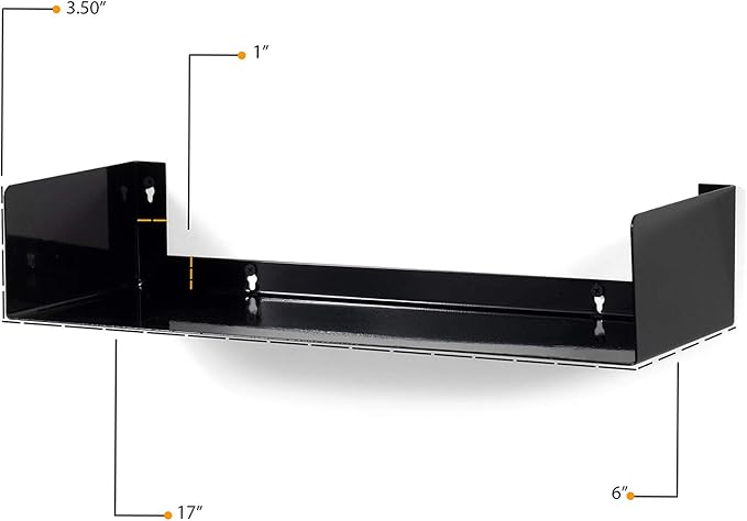 Wallniture Bali Black U Shape Floating Shelves for Wall, CD DVD Storage Shelves and Metal Bookshelf Set of 6